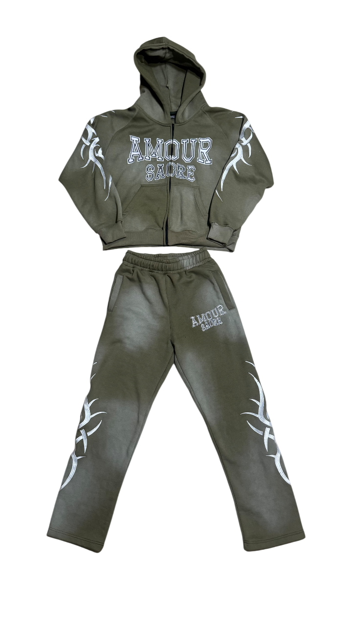 "Olive Green" Essential Zip-up Set