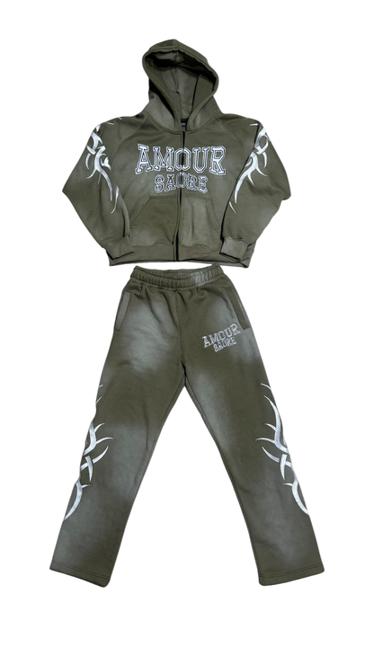"Olive Green" Essential Zip-up Set